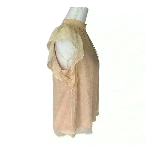 A.L.C.  NWT Hayley Silk Short Sleeve Top Champagne with Gold Metallic Women’s 4 - Picture 8 of 12